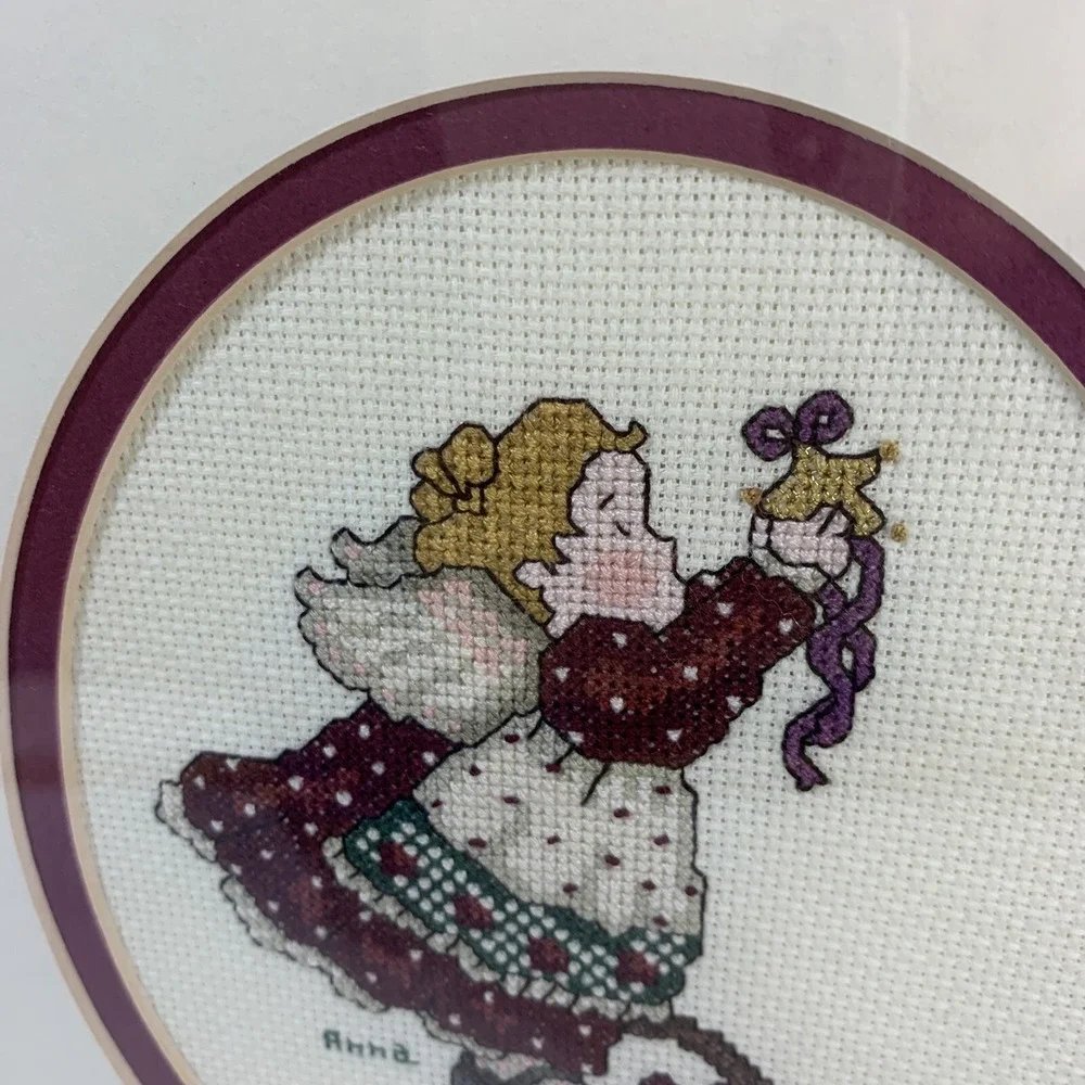 Completed Finished Counted Cross Stitch CHRISTMAS ANGEL NEEDLEPOINT Framed 13x15